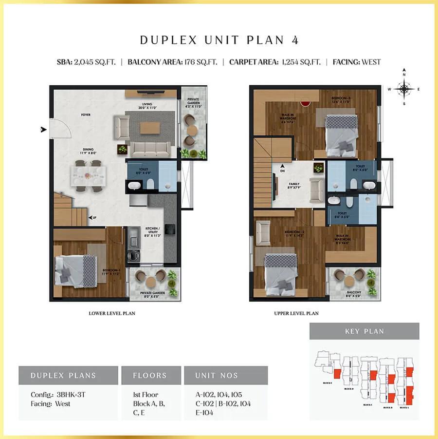 SBR Florenso 3 BHK floor plan, about 2,045 sq ft