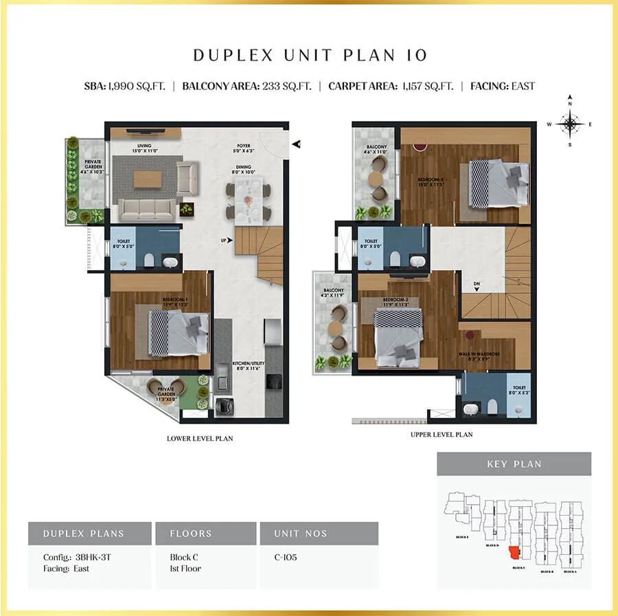 SBR Florenso 3 BHK floor plan, about 1,990 sq ft