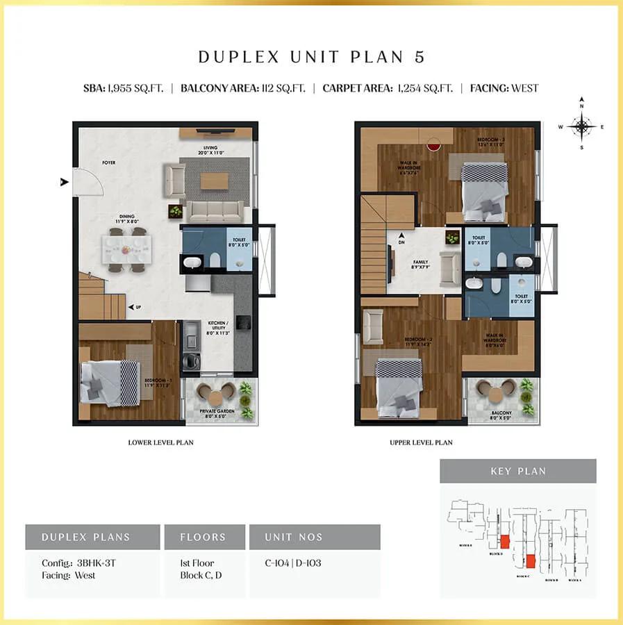 SBR Florenso 3 BHK floor plan, about 1,955 sq ft