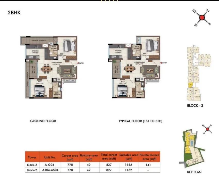Casagrand Estilo 2 BHK floor plan, about 1,162 sq ft