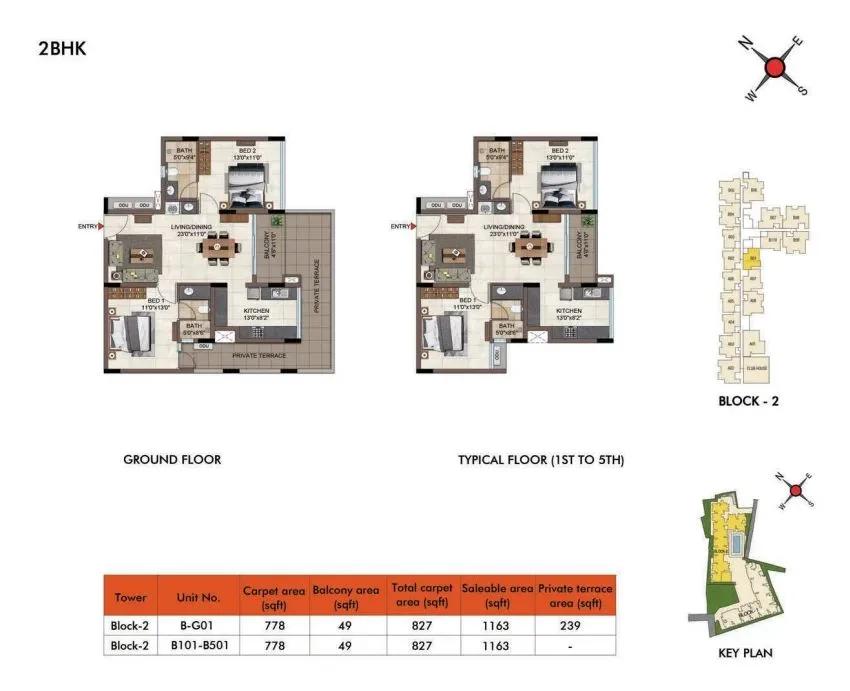 Casagrand Estilo 2 BHK floor plan, about 1,163 sq ft
