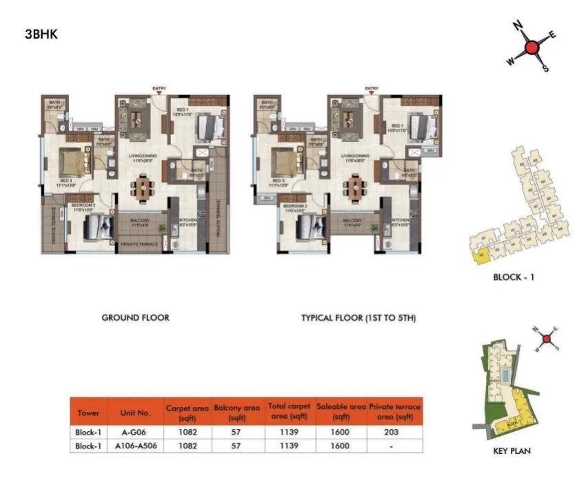 Casagrand Estilo 3 BHK floor plan, about 1,600 sq ft