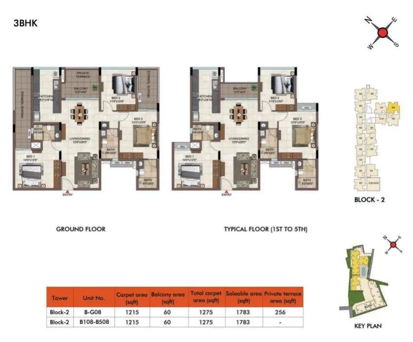Casagrand Estilo 3 BHK floor plan, about 1,783 sq ft
