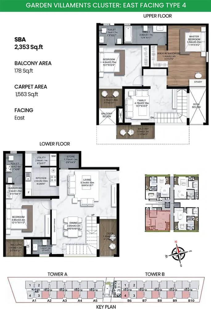 SBR Earth and Sky 3 BHK floor plan, about 2,353 sq ft