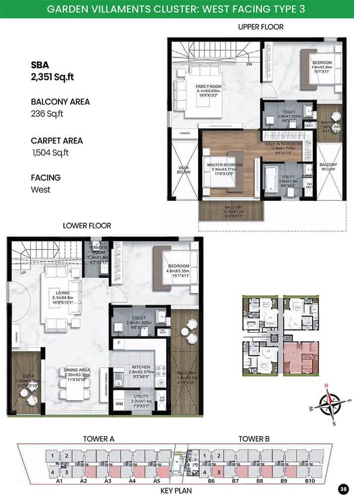 SBR Earth and Sky 3 BHK floor plan, about 2,351 sq ft