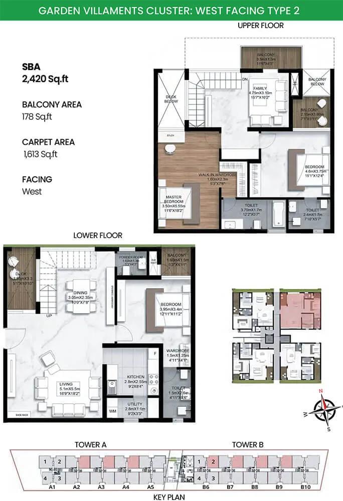SBR Earth and Sky 3 BHK floor plan, about 2,420 sq ft
