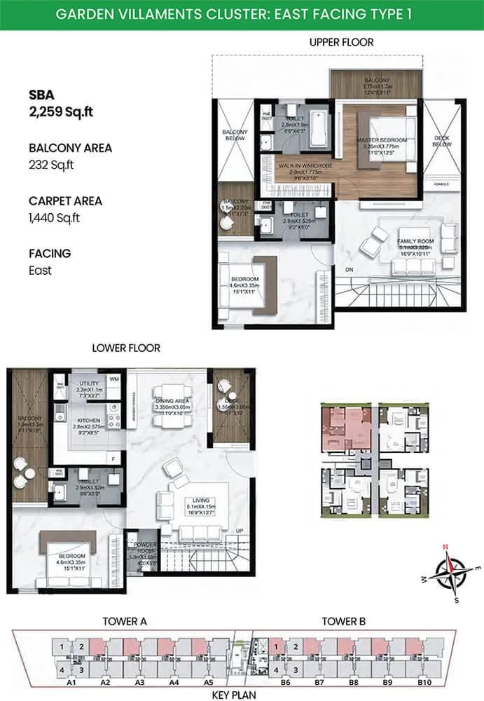 SBR Earth and Sky 3 BHK floor plan, about 2,259 sq ft