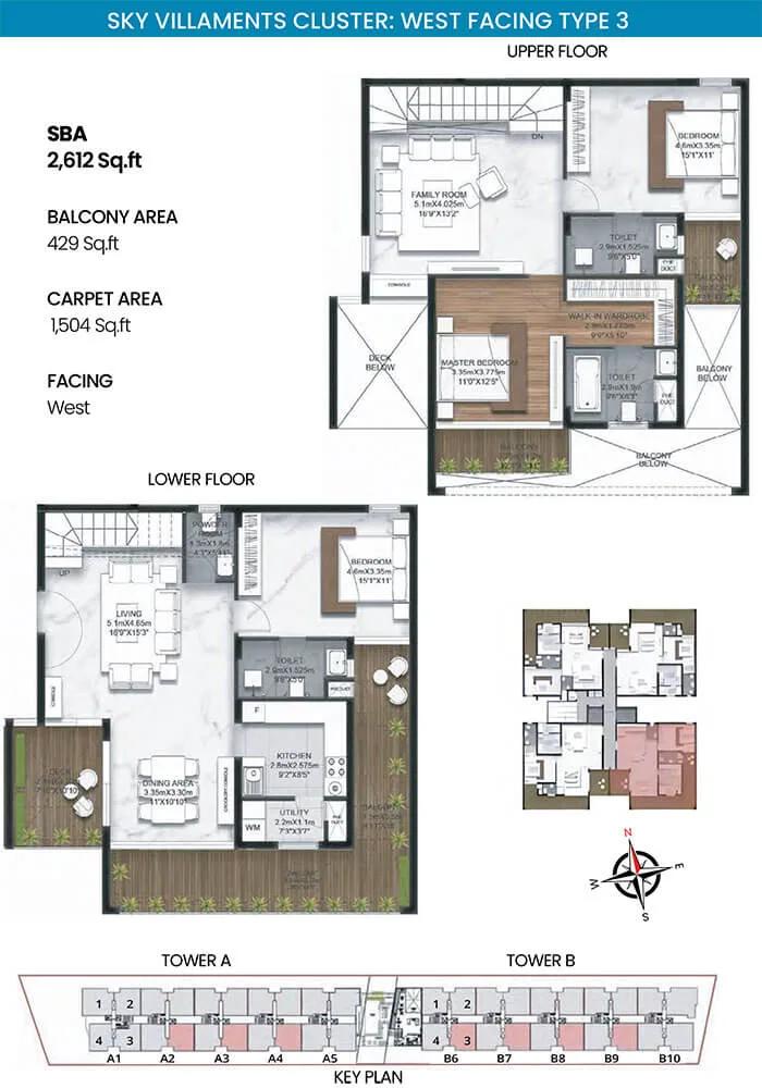 SBR Earth and Sky 3 BHK floor plan, about 2,612 sq ft