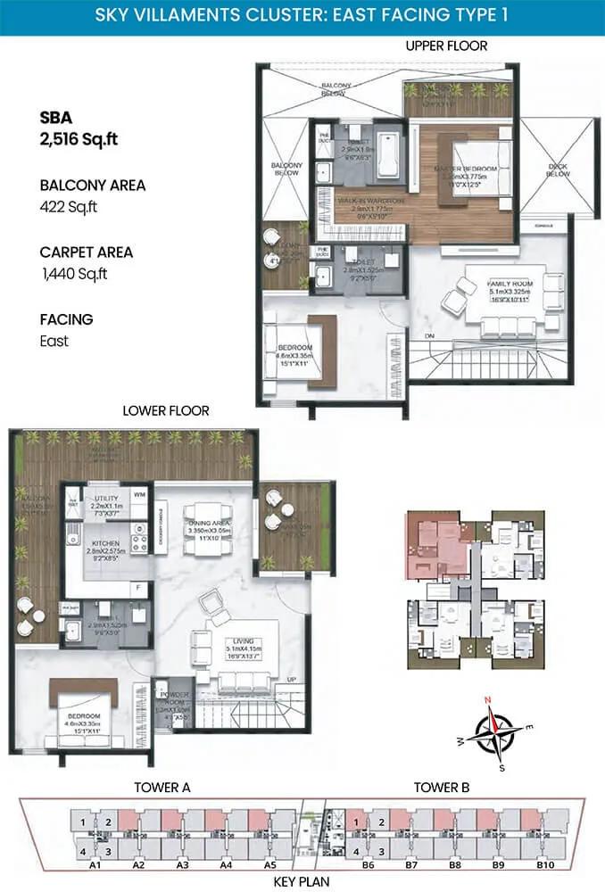 SBR Earth and Sky 3 BHK floor plan, about 2,516 sq ft