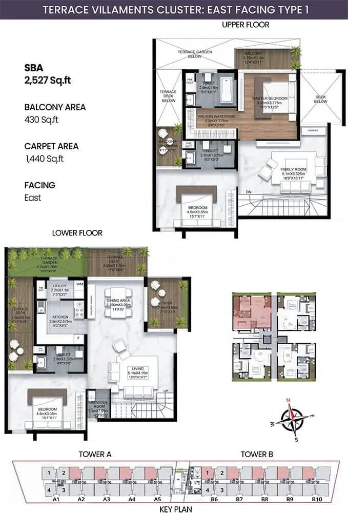 SBR Earth and Sky 3 BHK floor plan, about 2,527 sq ft