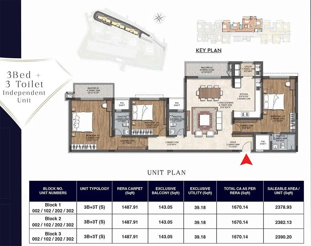TATA Promont Phase 2 3 BHK floor plan, about 2,378 sq ft