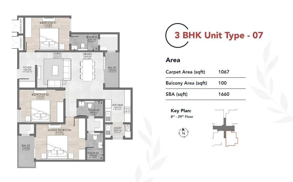 Suyug The 1 Residences 3 BHK floor plan, about 1,660 sq ft