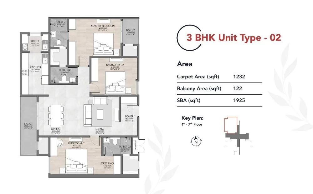 Suyug The 1 Residences 3 BHK floor plan, about 1,925 sq ft