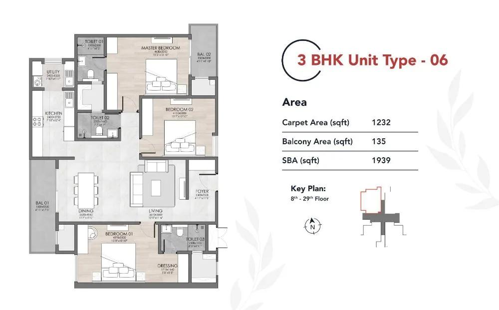 Suyug The 1 Residences 3 BHK floor plan, about 1,939 sq ft