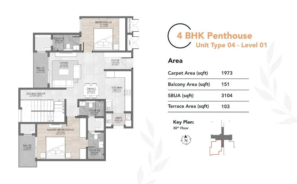 Suyug The 1 Residences 4 BHK floor plan, about 3,104 sq ft