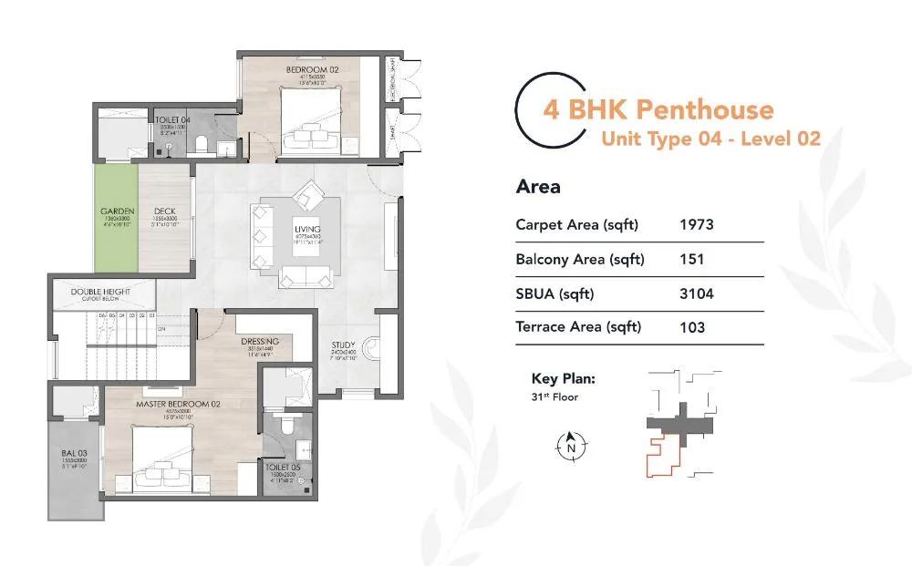 Suyug The 1 Residences 4 BHK floor plan, about 3,104 sq ft