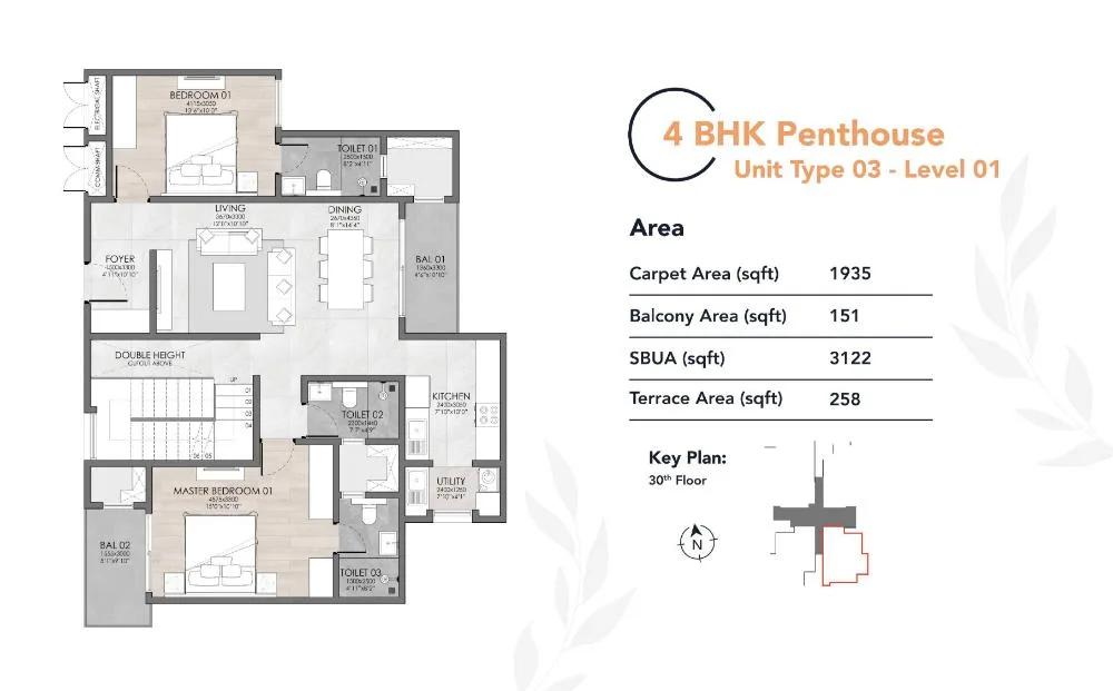 Suyug The 1 Residences 4 BHK floor plan, about 3,122 sq ft