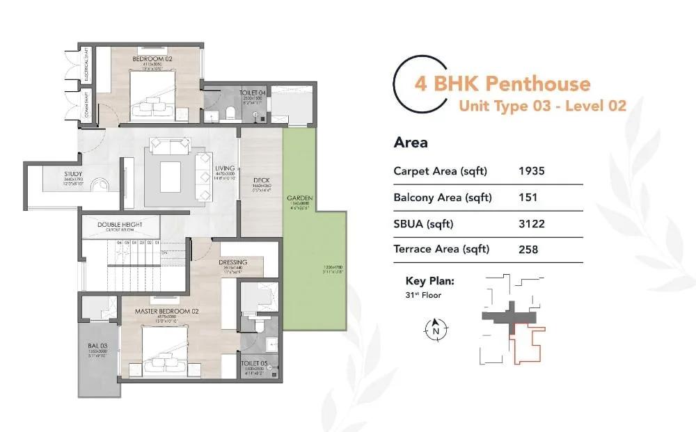 Suyug The 1 Residences 4 BHK floor plan, about 3,122 sq ft