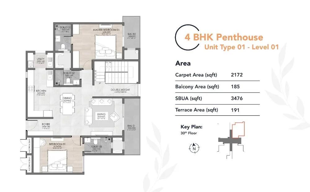 Suyug The 1 Residences 4 BHK floor plan, about 3,476 sq ft