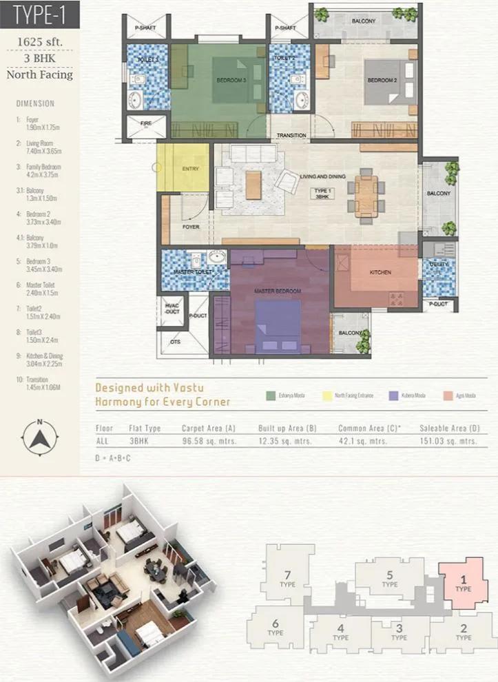 Vanshika Natures Harmony 3 BHK floor plan, about 1,625 sq ft