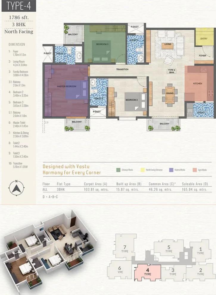 Vanshika Natures Harmony 3 BHK floor plan, about 1,786 sq ft