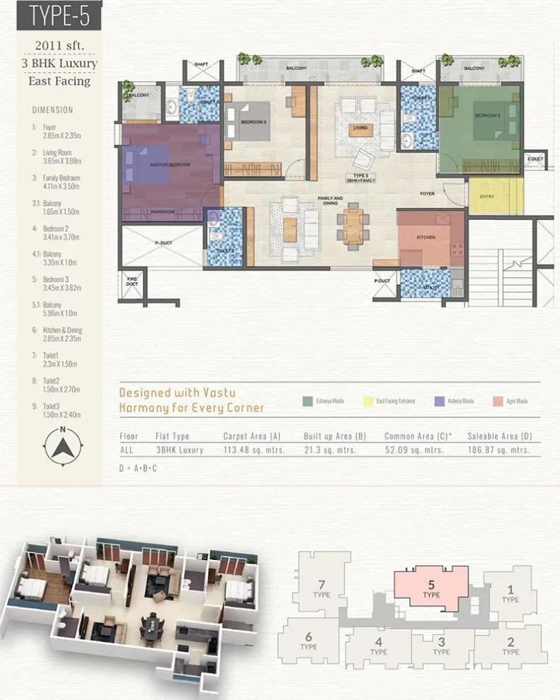 Vanshika Natures Harmony 3 BHK floor plan, about 2,011 sq ft