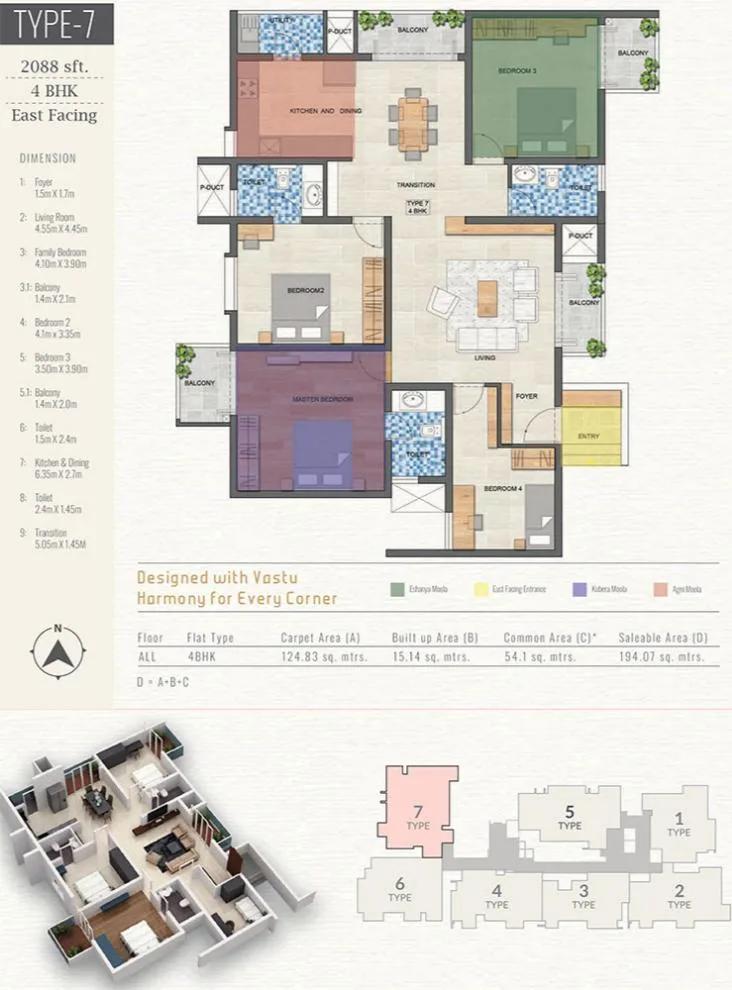 Vanshika Natures Harmony 4 BHK floor plan, about 2,088 sq ft