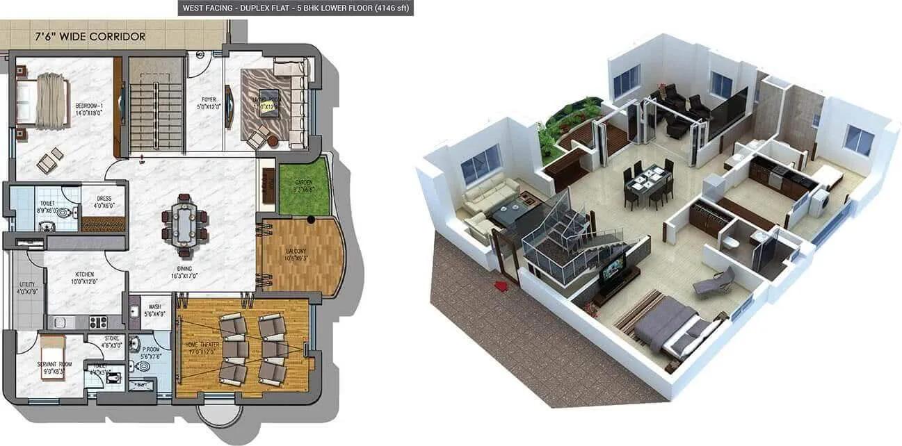 NCC Urban Gardenia 5 BHK floor plan, about 4,146 sq ft