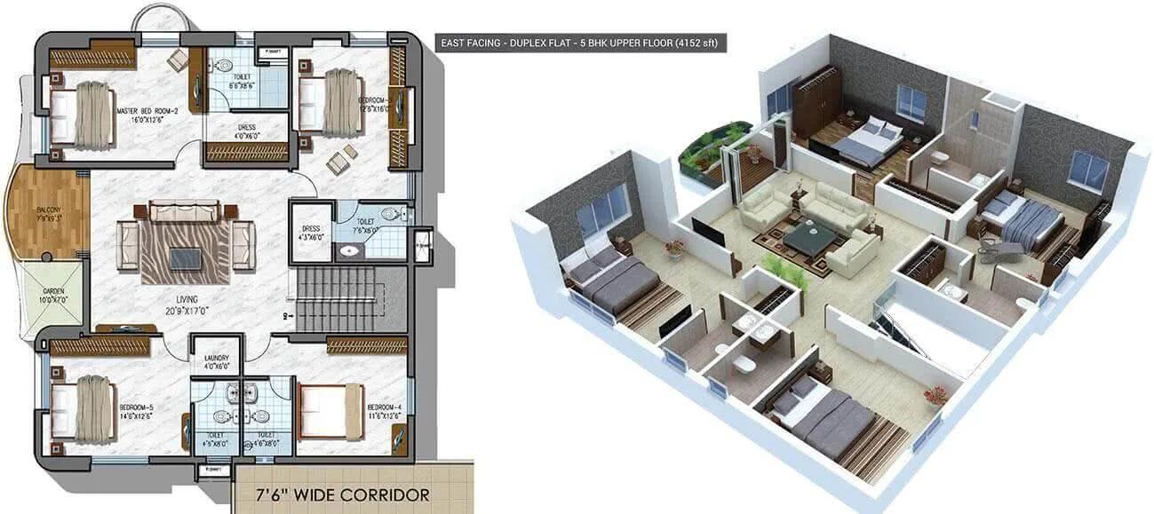 NCC Urban Gardenia 5 BHK floor plan, about 4,152 sq ft