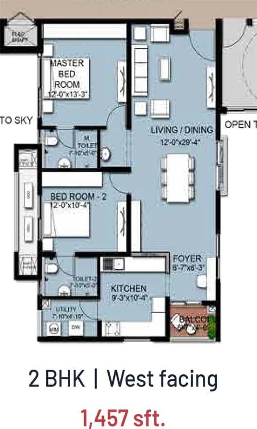 INDIS VIVA City 2 BHK floor plan, about 1,457 sq ft