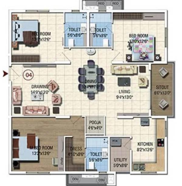 Salarpuria Sattva Magnus 3 BHK floor plan, about 2,070 sq ft