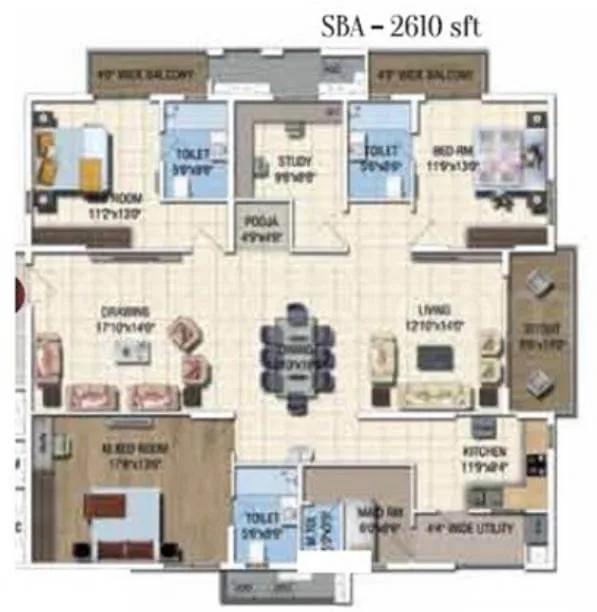 Salarpuria Sattva Magnus 3.5 BHK floor plan, about 2,610 sq ft
