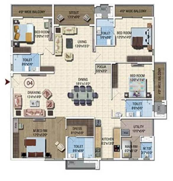 Salarpuria Sattva Magnus 4 BHK floor plan, about 2,960 sq ft