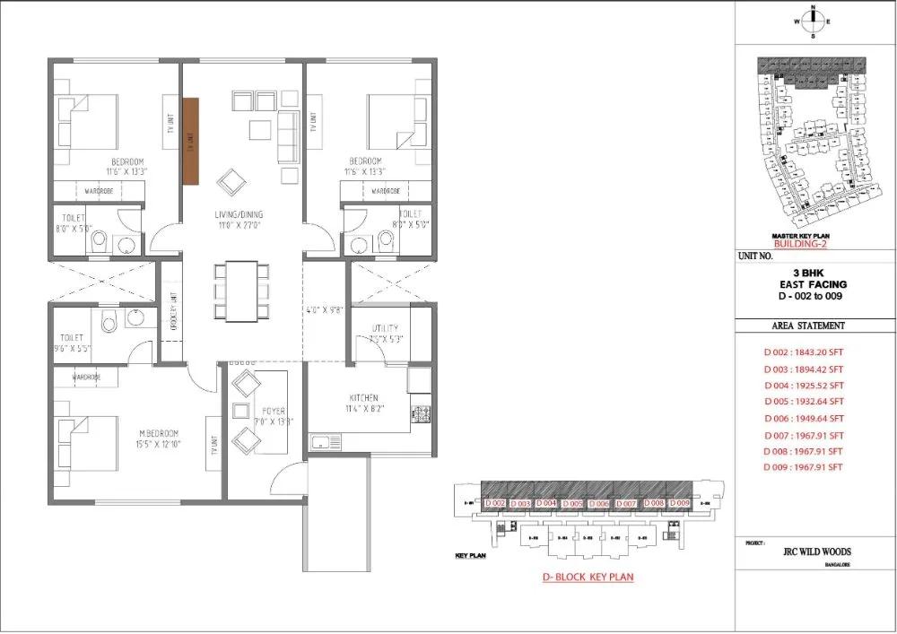 JRC Wild Woods 3 BHK floor plan, about 1,925 sq ft