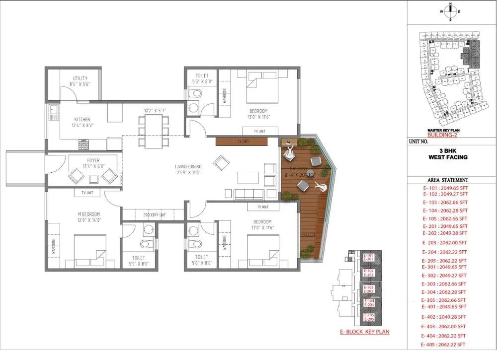 JRC Wild Woods 3 BHK floor plan, about 2,062 sq ft