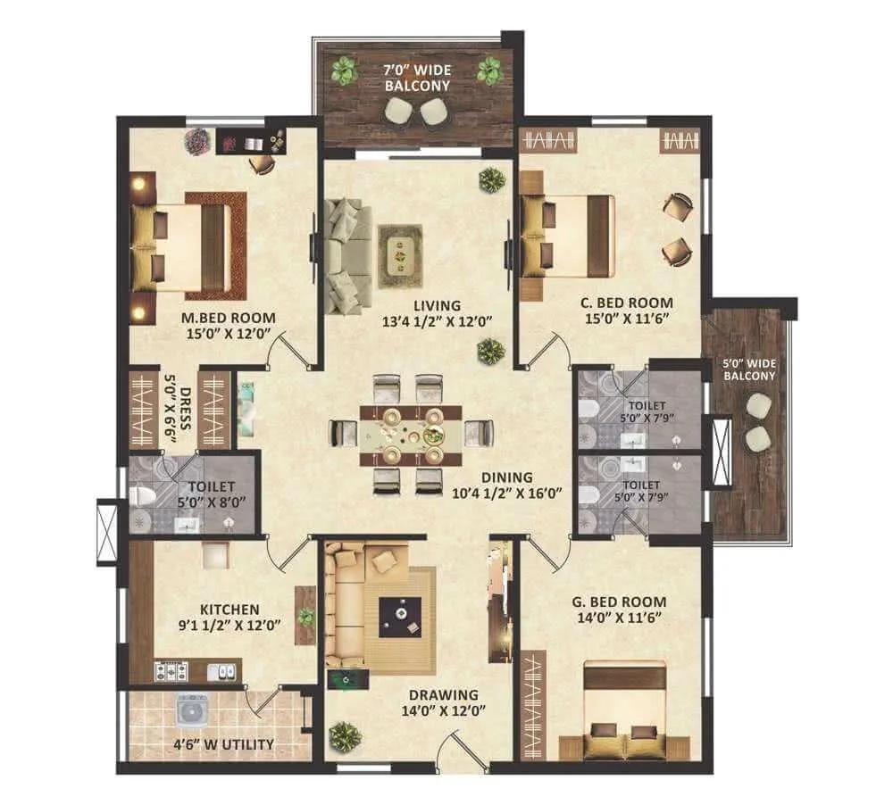 GreenMark Mayfair Apartments 3 BHK floor plan