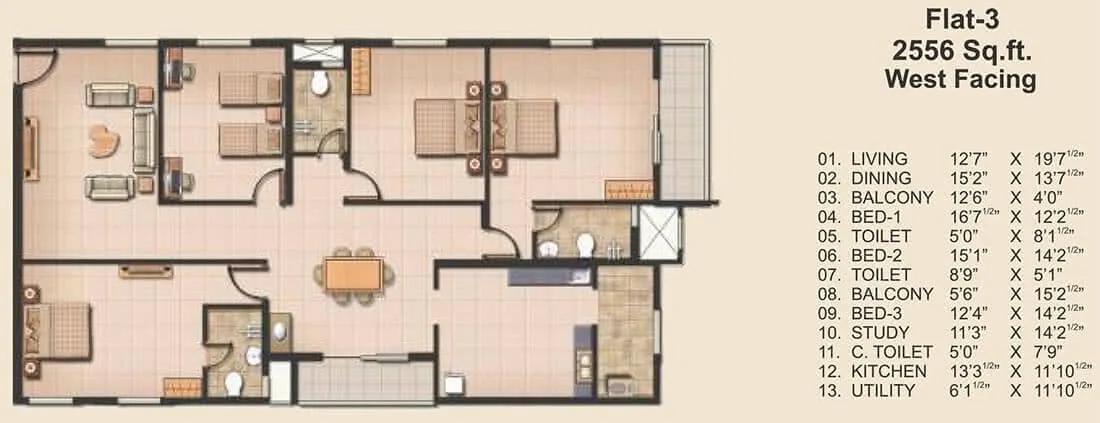 Jains Carlton Creek 3.5 BHK floor plan, about 2,556 sq ft