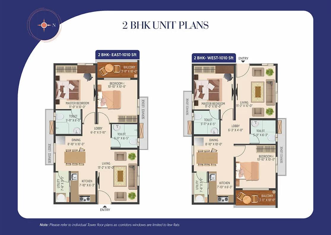 Muppa Melody 2 BHK floor plan, about 1,010 sq ft
