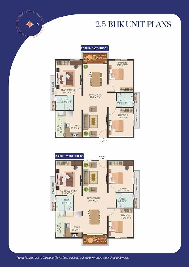 Muppa Melody 2.5 BHK floor plan, about 1,400 sq ft