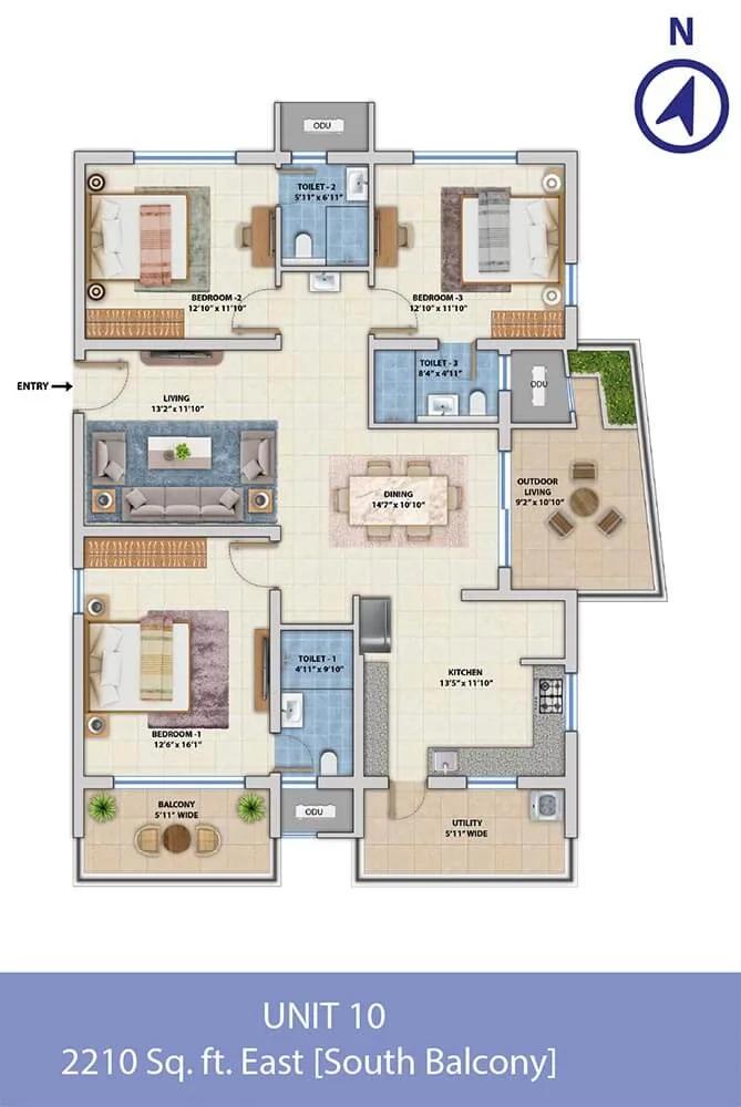 ASBL Spectra 3 BHK floor plan, about 2,210 sq ft