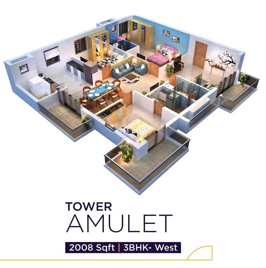 Vaishnavi Houdini 3 BHK floor plan, about 2,008 sq ft