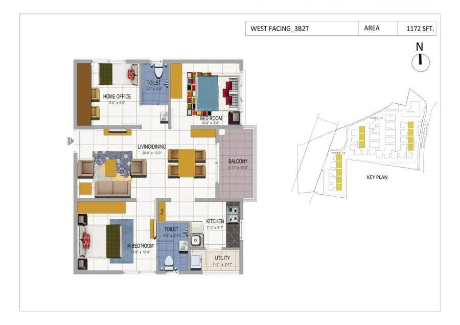 Urbanrise The Happening Heights 3 BHK floor plan