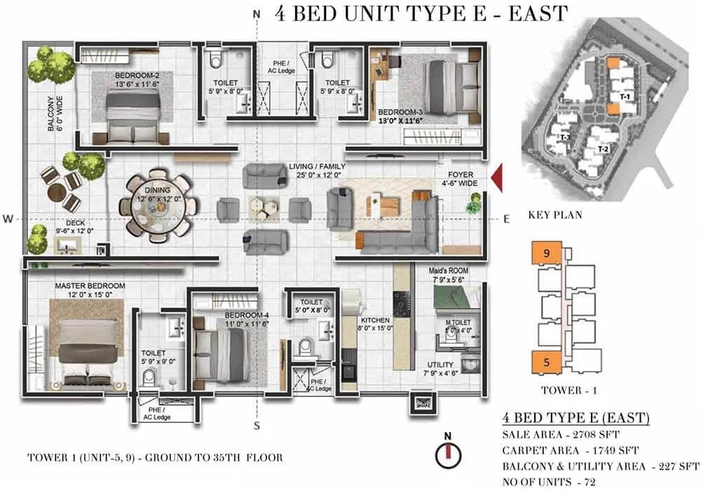 Prestige Beverly Hills 4 BHK floor plan, about 2,708 sq ft