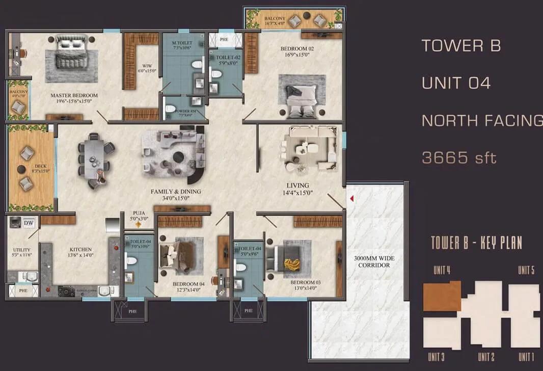 SAS Diamond Towers 4 BHK floor plan, about 3,665 sq ft