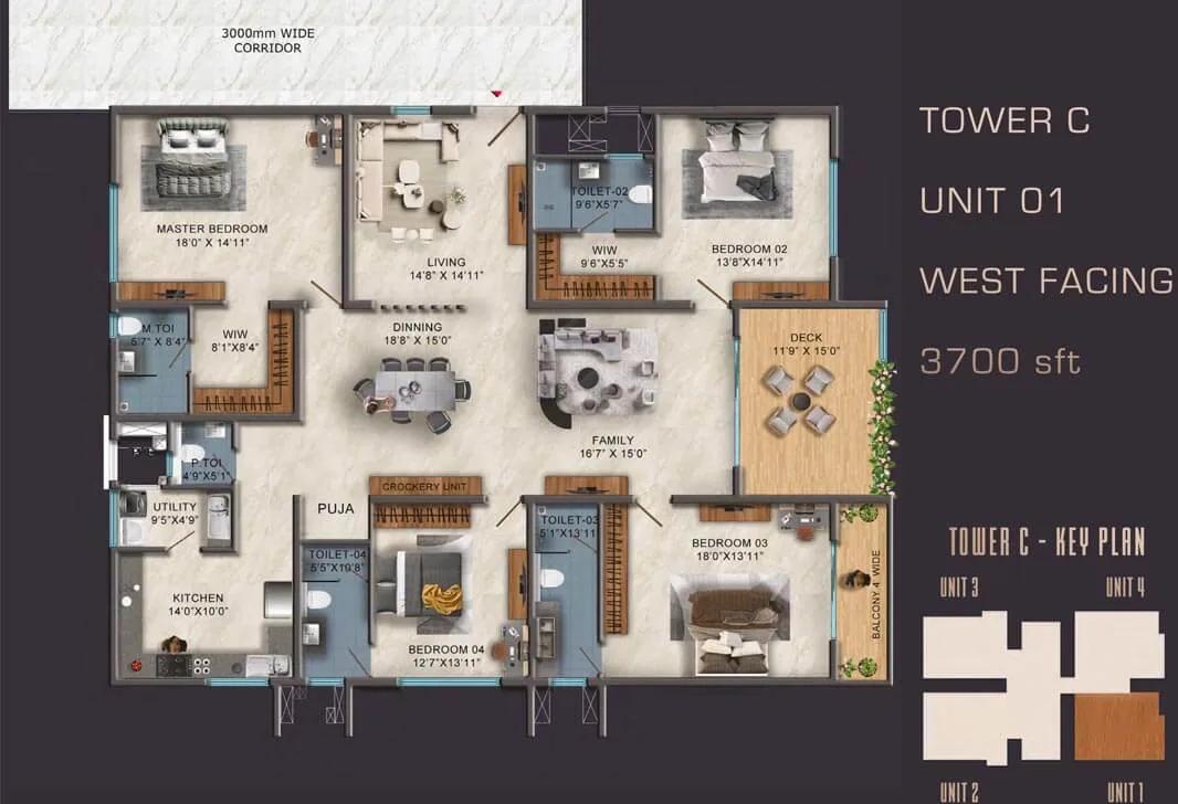 SAS Diamond Towers 4 BHK floor plan, about 3,700 sq ft