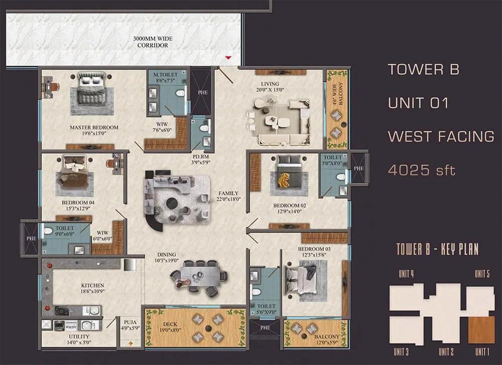 SAS Diamond Towers 4 BHK floor plan, about 4,025 sq ft