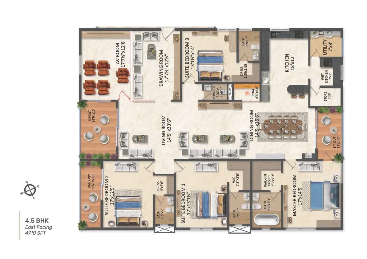 SRIAS iWA 4.5 BHK floor plan, about 4,710 sq ft