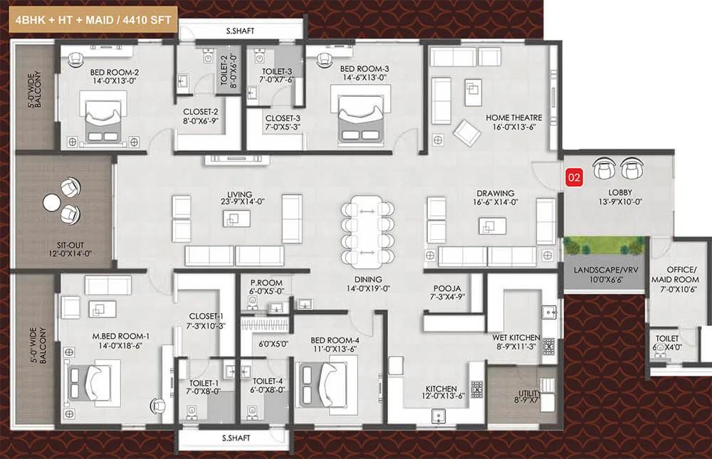 Team4 Arka 4 BHK floor plan, about 4,410 sq ft