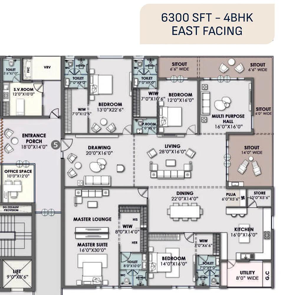 Vamsiram Newmark 4 BHK floor plan, about 6,300 sq ft