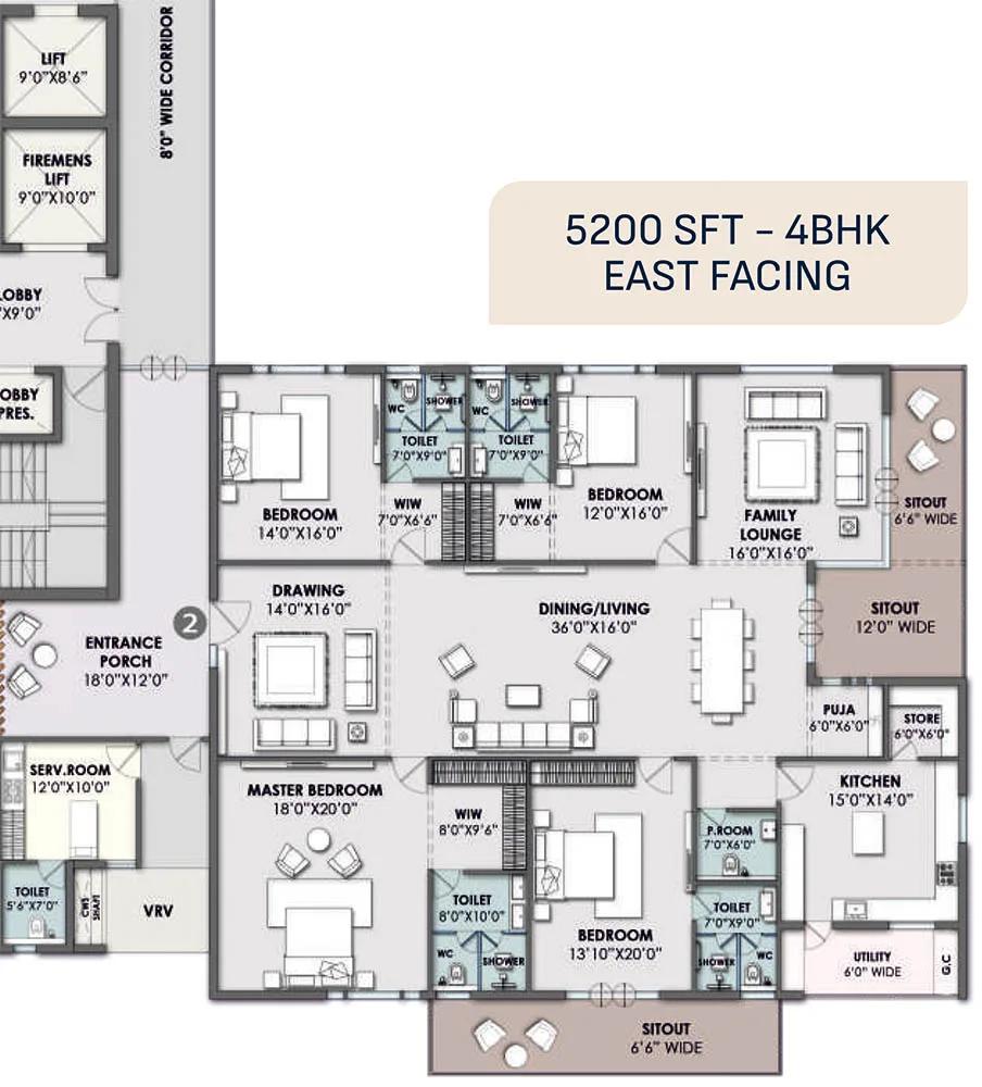 Vamsiram Newmark 4 BHK floor plan, about 5,200 sq ft